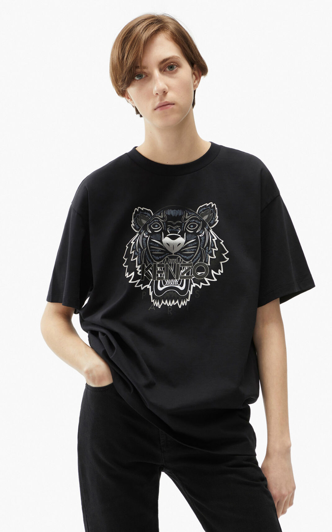 Kenzo Oversize Tiger Majice Ženske - Crne - Hrvatska QKJCRX310